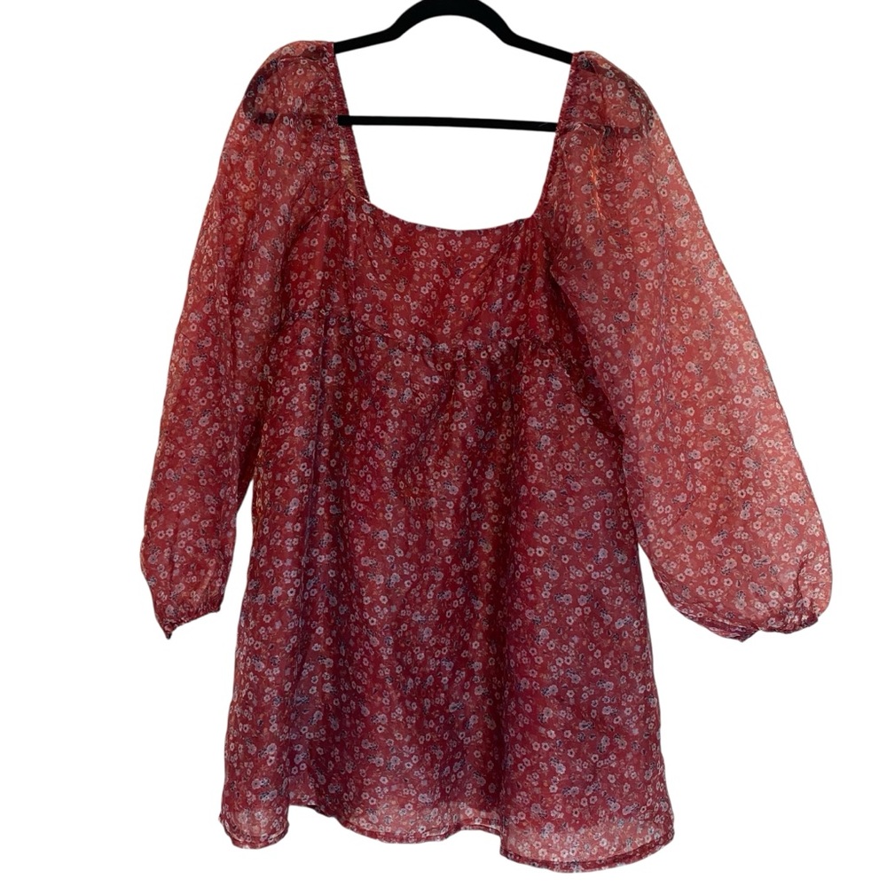 Altar'd State Red Ruffled Long Sleeve Blouse